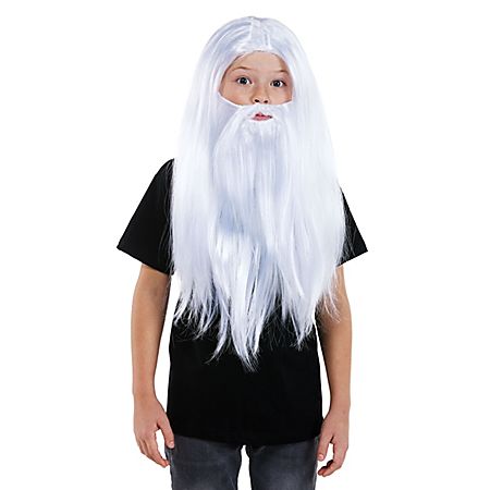 Perruque et barbe pour enfants "magicien", blanc