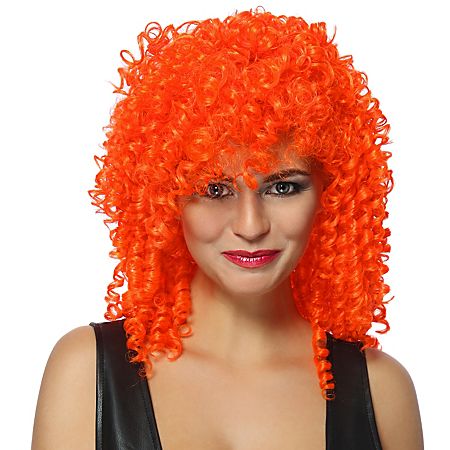 Perruque frisee "Curly", orange fluo
