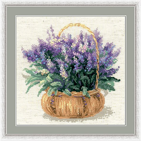 Image of Stickbild "Lavendel im Korb", 25 x 25 cm