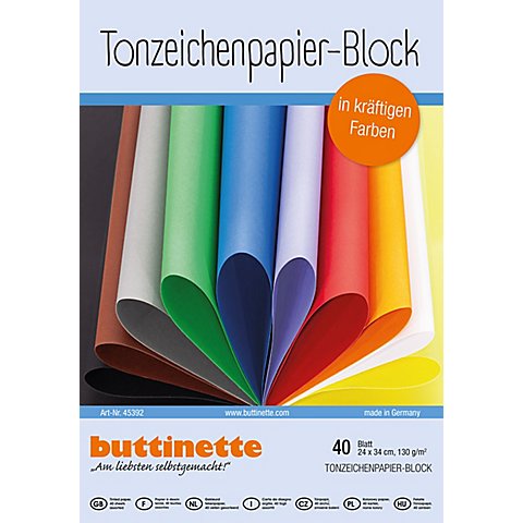 Image of buttinette Tonzeichenpapier-Block, bunt, 24 x 34 cm, 40 Blatt
