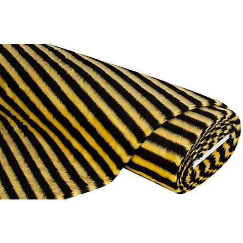 Image of Plüschstoff Streifen, gelb/schwarz