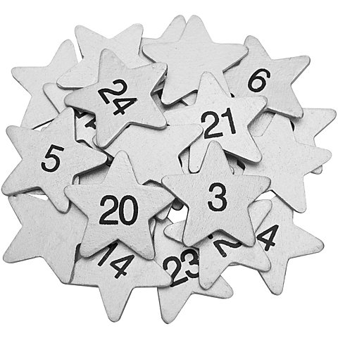 Image of Adventskalender-Zahlen "Sterne" aus Holz, silber, 3,5 cm