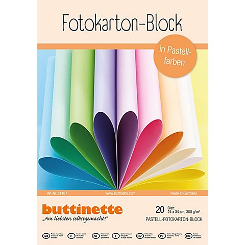 Image of buttinette Fotokarton-Block, Pastellfarben, 24 x 34 cm, 20 Blatt