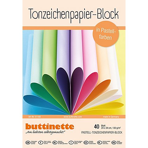 Image of buttinette Tonzeichenpapier-Block, Pastellfarben, 24 x 34 cm, 40 Blatt