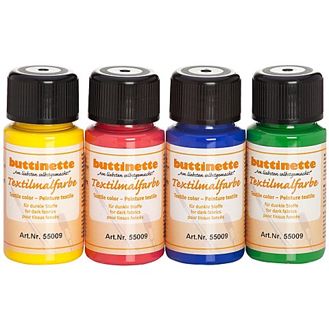 Image of buttinette Stoffmalfarben-Set "Grundfarben", für dunkle Stoffe, 4x 50ml