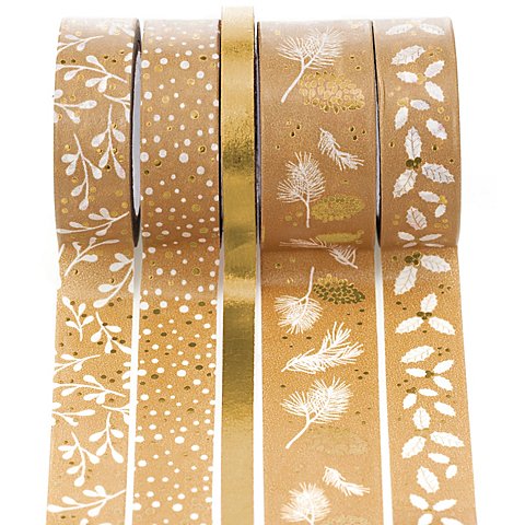 Image of Deko-Tape "Weihnachten", gold-weiss, 6&ndash;18 mm, 25 m