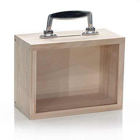 Image of Koffer aus Holz, mit Sichtfenster, 20 x 10 x 15 cm