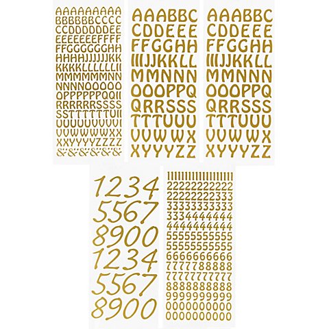 Image of Klebesticker "Buchstaben & Zahlen", gold, 23 x 10 cm, 5 Bogen