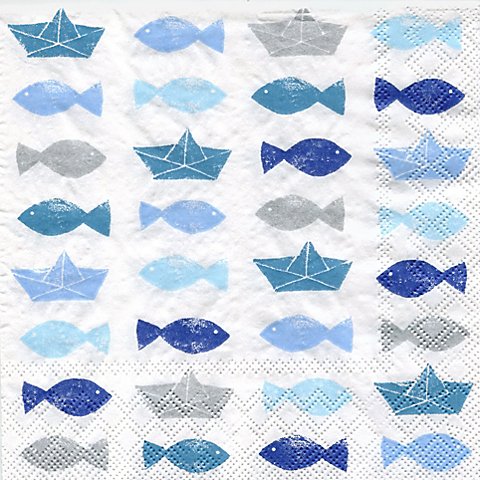 Image of Papierservietten "Fische/Boote", 33 x 33 cm, 20 Stück