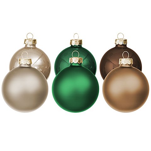 Image of Weihnachtskugeln aus Glas, grün, braun, creme, 6 cm Ø, 12 Stück