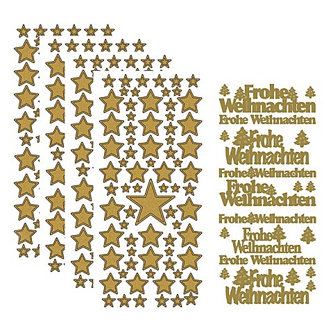 Image of Klebesticker "Sterne & Weihnachten", gold, 23 x 10 cm, 5 Bogen