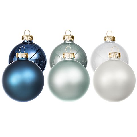 Image of Weihnachtskugeln aus Glas, blau, weiss 6 cm Ø, 12 Stück