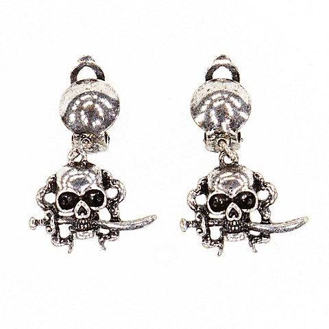 Image of Ohrclips "Totenkopf", silber