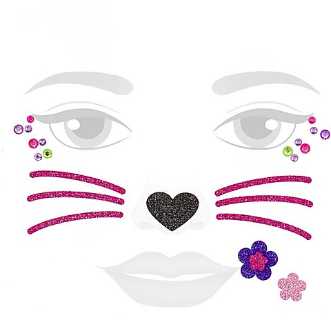 Image of Face-Art-Tattoo "Katze", pink/lila