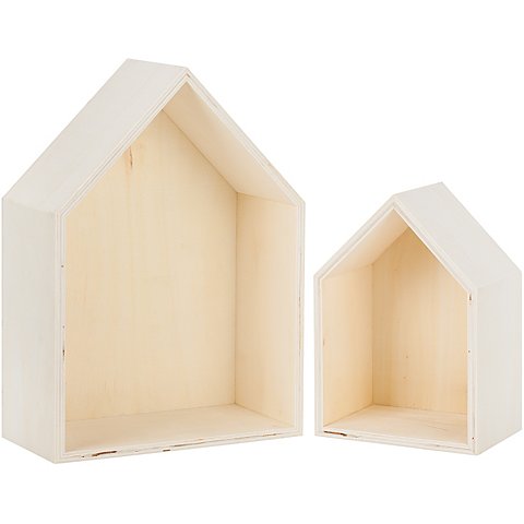 Image of Wand-Regal-Set "Haus" aus Holz, 2 Stück