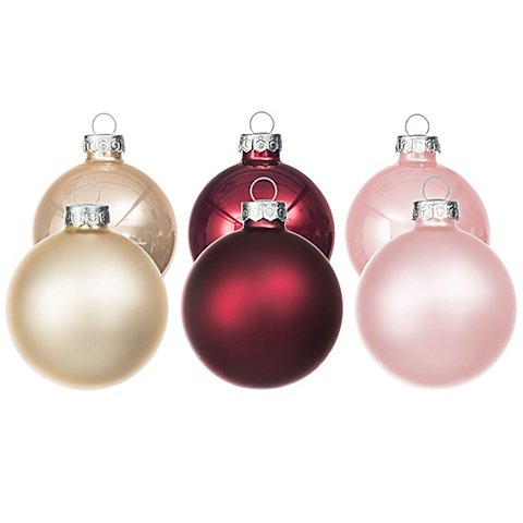 Image of Weihnachtskugeln aus Glas, creme, marsala, pink, 6 cm Ø, 12 Stück