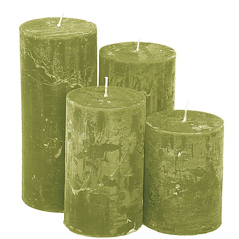 Image of Rustikale Kerzen, grün, abgestuft, 4 Stück