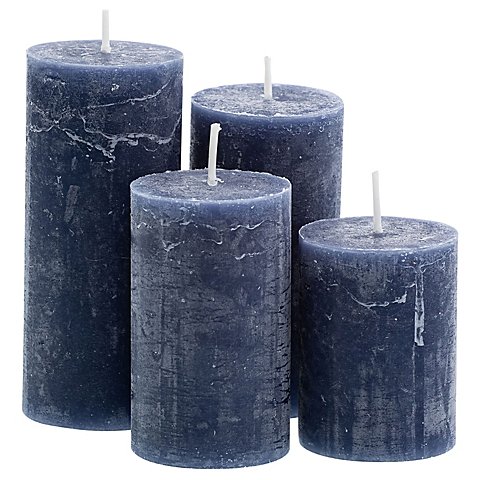 Image of Rustikale Kerzen, blau, abgestuft, 4 Stück